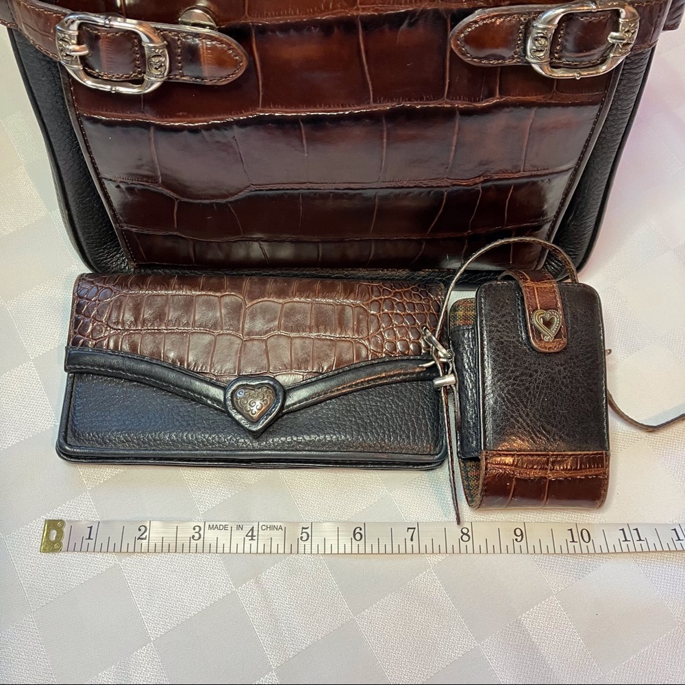 Brighton Collectables Black & Brown Leather Shoulder Bag / Wallet Matching Set - Picture 12 of 16